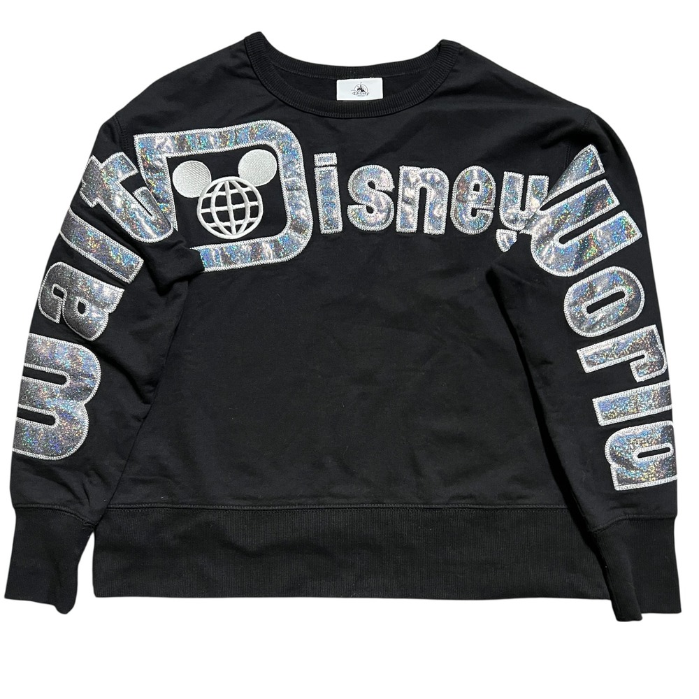 Disney Parks World Holographic Logo‎ Black Sweatshirt Womens XS Spirit Jersey
